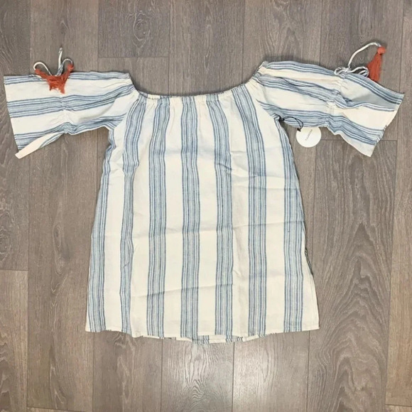 Revolve Tularosa Sara Mini Dress Chambray Striped Off The Shoulder Linen - Picture 7 of 16